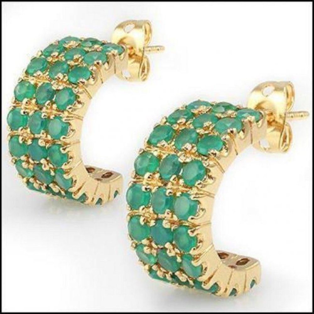 2.25 CT green agate 18KGP hoop earrings